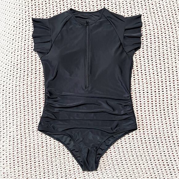 New Amazon Flutter Sleeve Rashgaurd Swimsuit Size XL Black - Picture 2 of 11